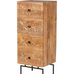 Semainier 4 tiroirs manguier sculture naturel - 45x40x115 cm