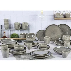 Service Complet en Grès Stellar gris/anthracite - 48 pièces