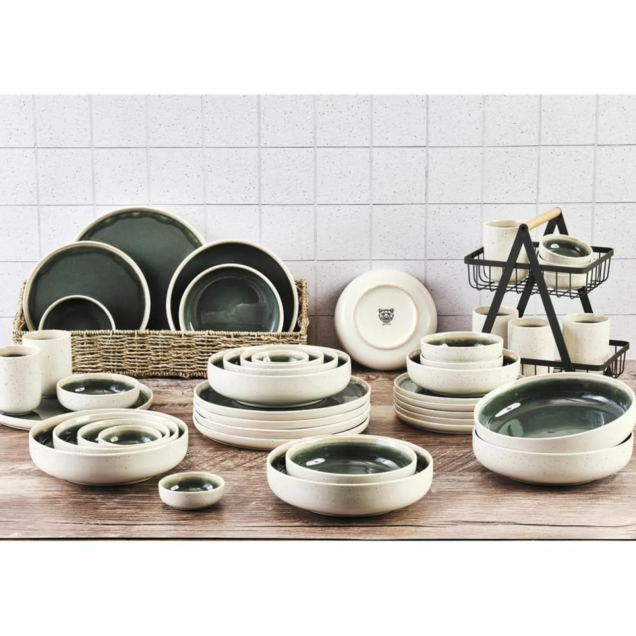 Service Complet Oxygen gris/vert bouteille/beige - 42 pièces