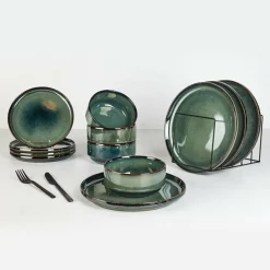 Service de table en Grès Jade vert foncé - 12 pièces