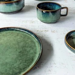 Service de table en Grès Jade vert foncé - 12 pièces