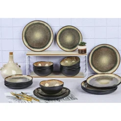 Service Les Essentiels en Grès Iris beige/marron - 18 pièces