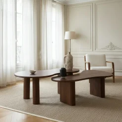 Set de 2 tables basses ovales Acacia Arad Marron - 110x60x40 cm et 110x60x35 cm