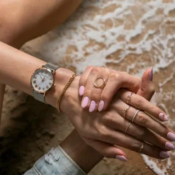 Set Montre Femme 2 Bracelets Classique en Acier argenté/rose doré