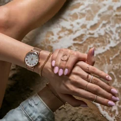 Set Montre Femme 2 Bracelets Classique en Acier argenté/rose doré