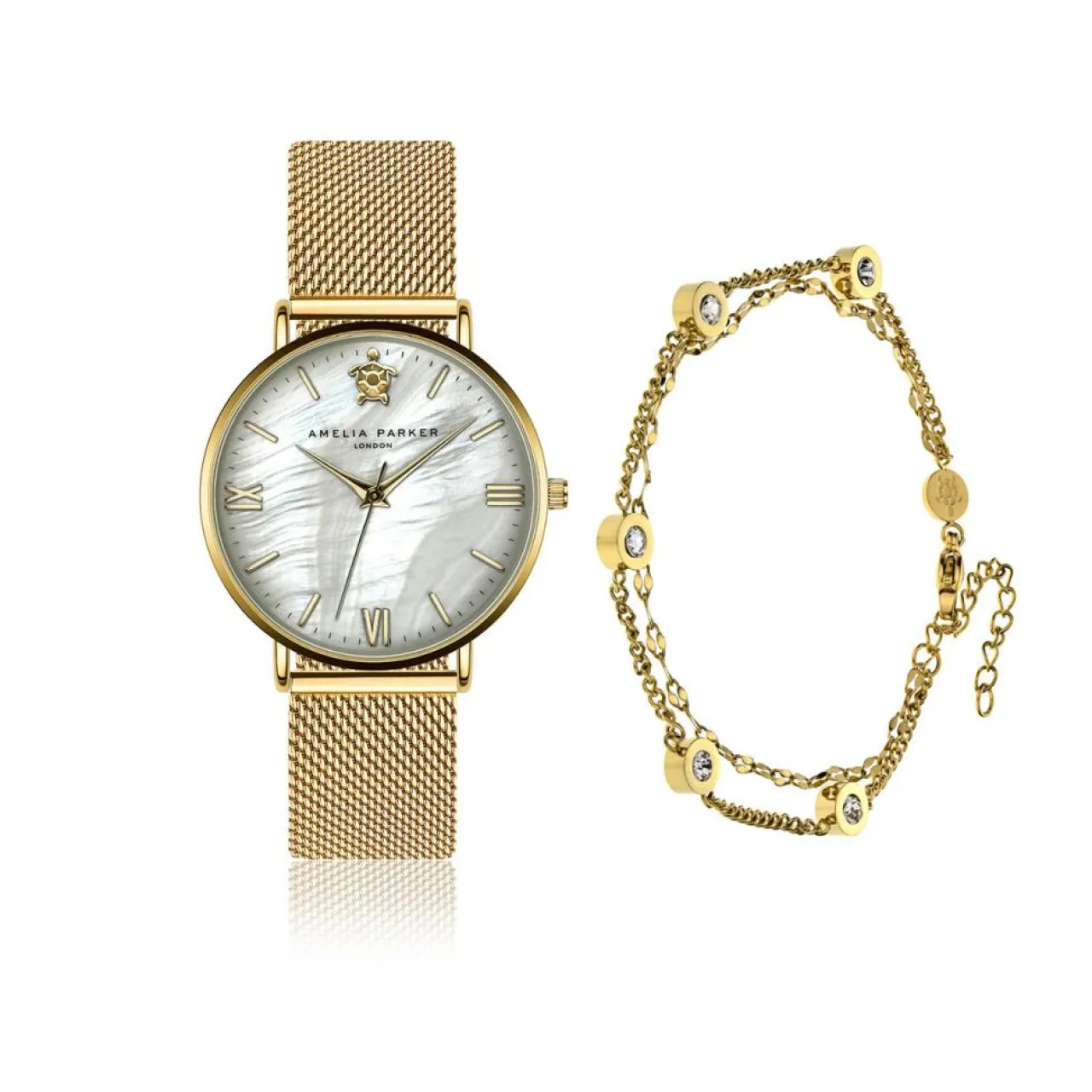 Set Montre Femme & Bracelet Pearl of the Sea en Acier doré
