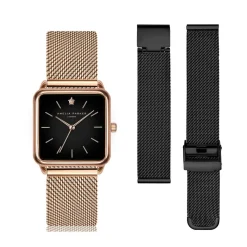 Set Montre Femme 2 Bracelets Night Plaza en Acier rose doré/noir