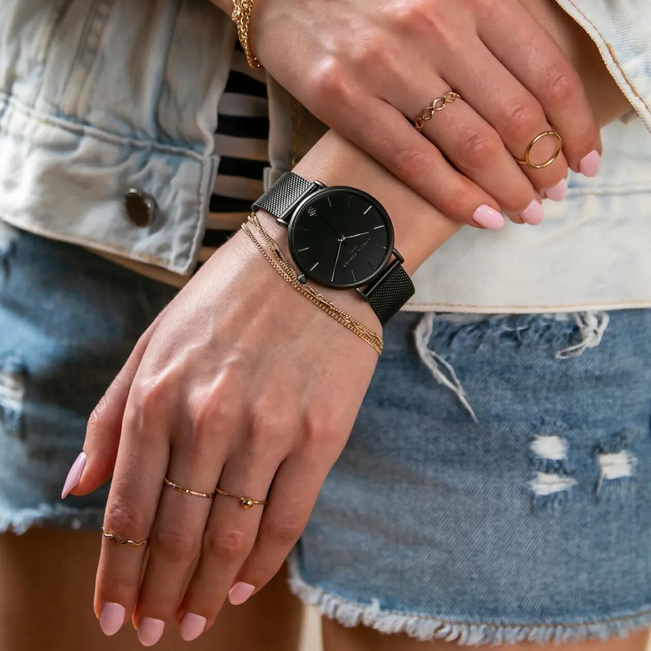 Set Montre Femme & Bracelet Jet en Acier noir