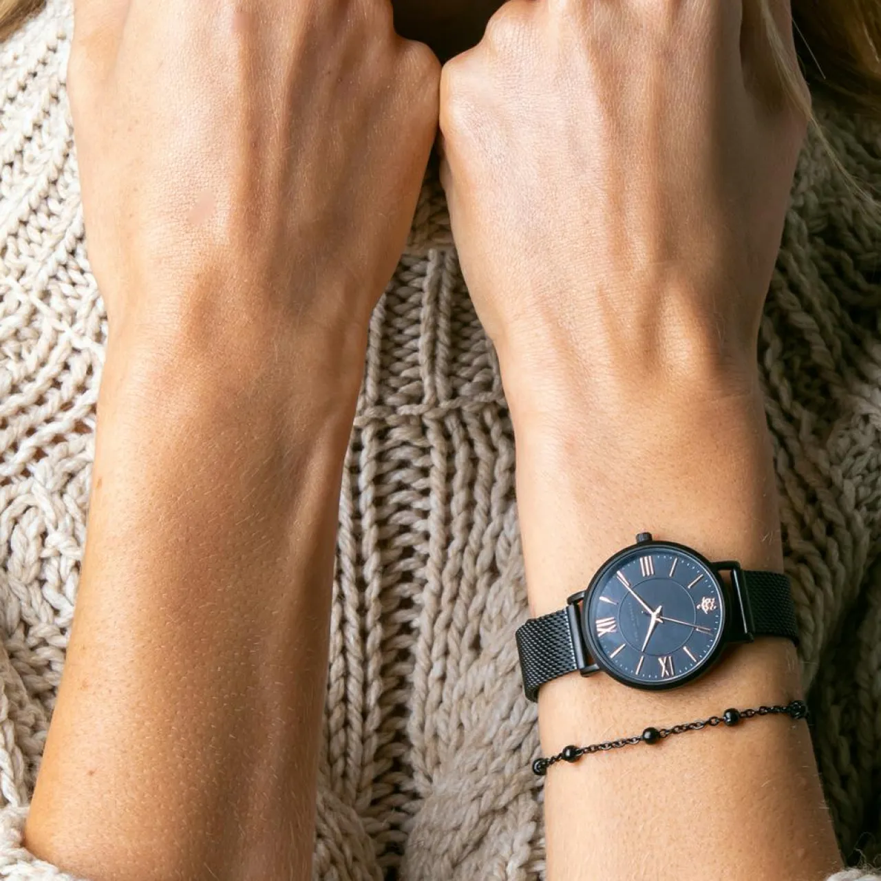 Set Montre Femme & Bracelet Jet en Acier noir