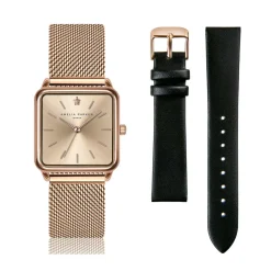 Set Montre Femme 2 Bracelets Gold Plaza en Acier & Cuir rose doré/noir