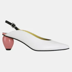 Slingback en Cuir Slide blanc/rose - Talon 6 cm