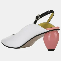 Slingback en Cuir Slide blanc/rose - Talon 6 cm