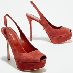 Slingbacks en Velours de Cuir Vit open-toe goyave Talon 12 cm