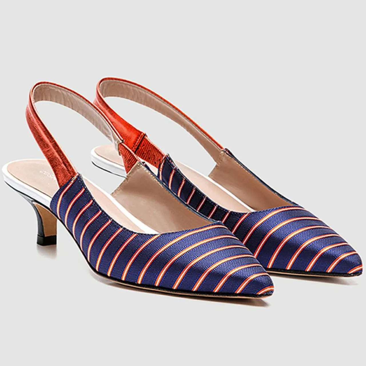 Slingbacks Moba rayé marine/orange - Talon 5 cm