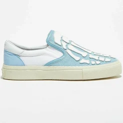 Slip On en Cuir & Textile Corduro bleu/blanc