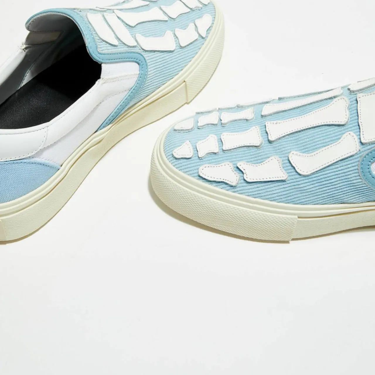 Slip On en Cuir & Textile Corduro bleu/blanc