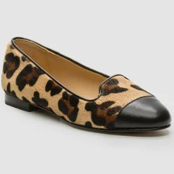 Slippers en Cuir façon Poulain Alinia léopard noir/beige