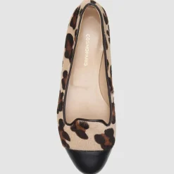 Slippers en Cuir façon Poulain Alinia léopard noir/beige