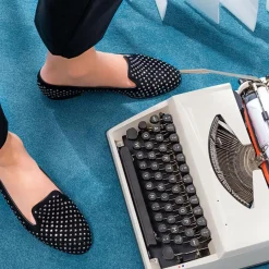 Slippers en Velours de Cuir Abo noires