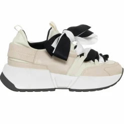 Sneakers en Cuir & Toile Lorena beige/rose/noir - Plateforme 5 cm