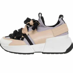 Sneakers en Cuir & Toile Lorena lilas/rose/noir - Plateforme 5 cm