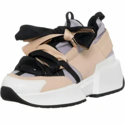 Sneakers en Cuir & Toile Lorena lilas/rose/noir - Plateforme 5 cm