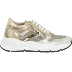 Sneakers en Cuir & Velours de Cuir Sheel argenté/doré - Talon 4 cm
