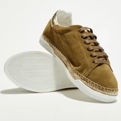 Sneakers en Velours de Cuir Lancry kaki