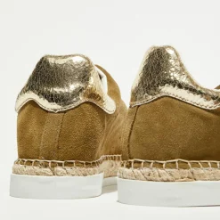 Sneakers en Velours de Cuir Lancry kaki