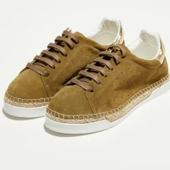 Sneakers en Velours de Cuir Lancry kaki