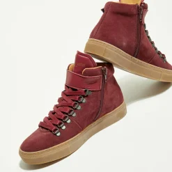 Sneakers Montantes en Velours de Cuir Ferry bordeaux