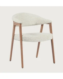 Soria - Chaise salle à manger en tissu beige piétement finition bois blanchi