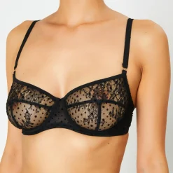 Soutien-gorge avec armatures en Soie mélangée Flock noir