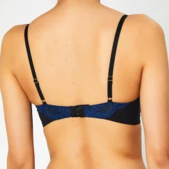 Soutien-gorge Push-Up en Soie mélangée Fleur de Nuit bleu marine/noir