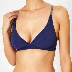 Soutien-gorge sans armatures en Soie mélangée Skin 02 bleu marine