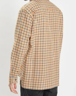 Surchemise 100% Coton Bio Relaxed Fit à carreaux vert/orange