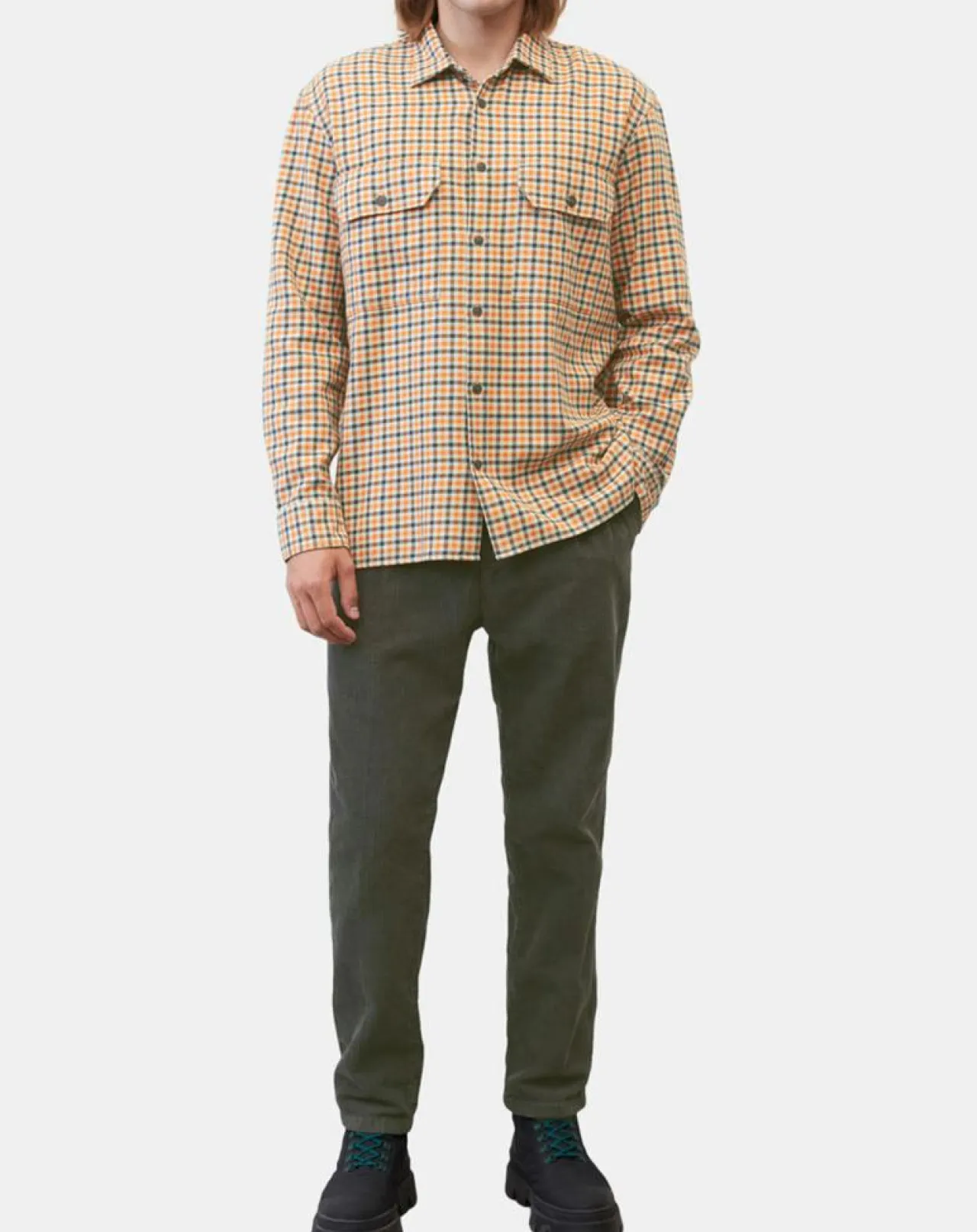 Surchemise 100% Coton Bio Relaxed Fit à carreaux vert/orange