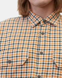Surchemise 100% Coton Bio Relaxed Fit à carreaux vert/orange