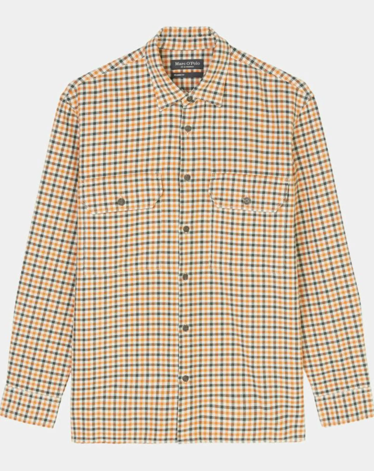 Surchemise 100% Coton Bio Relaxed Fit à carreaux vert/orange