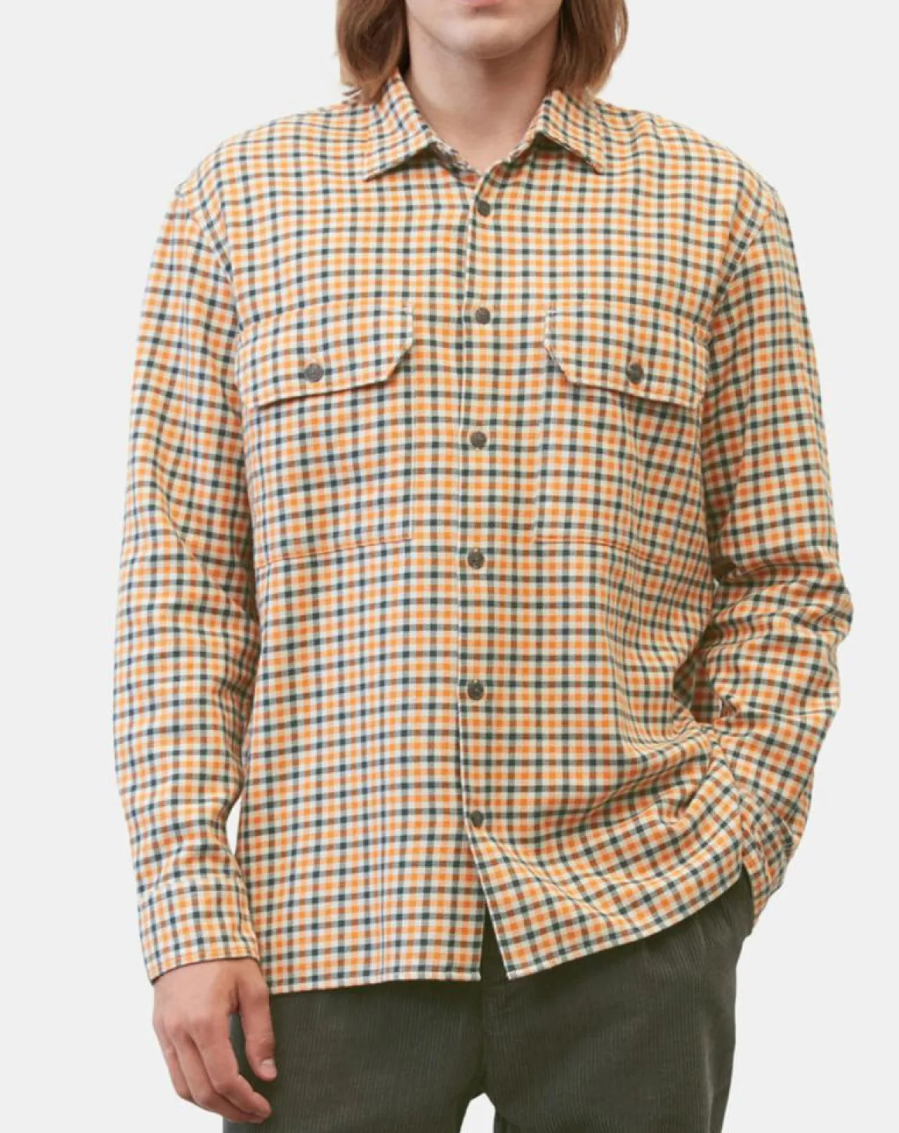 Surchemise 100% Coton Bio Relaxed Fit à carreaux vert/orange