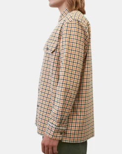 Surchemise 100% Coton Bio Relaxed Fit à carreaux vert/orange