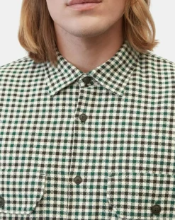 Surchemise 100% Coton Bio Relaxed Fit à carreaux vert/marron
