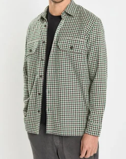 Surchemise 100% Coton Bio Relaxed Fit à carreaux vert/marron