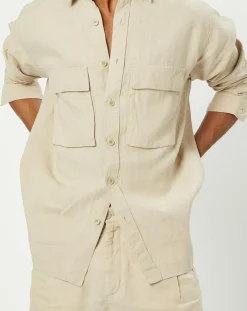 Surchemise 100% Lin manches longues Oversize West beige