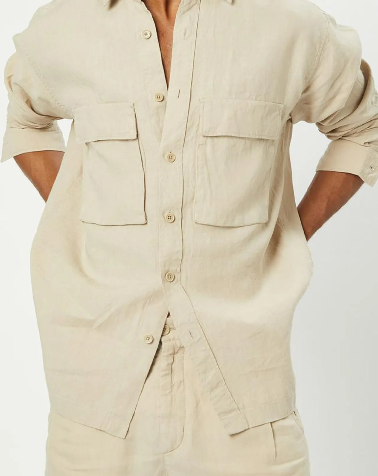 Surchemise 100% Lin manches longues Oversize West beige