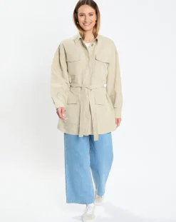 Surchemise Ceinturée en Lin mélangé beige clair