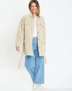 Surchemise Ceinturée en Lin mélangé beige clair