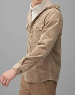 Surchemise en Velours côtelé à Capuche Double Poche beige