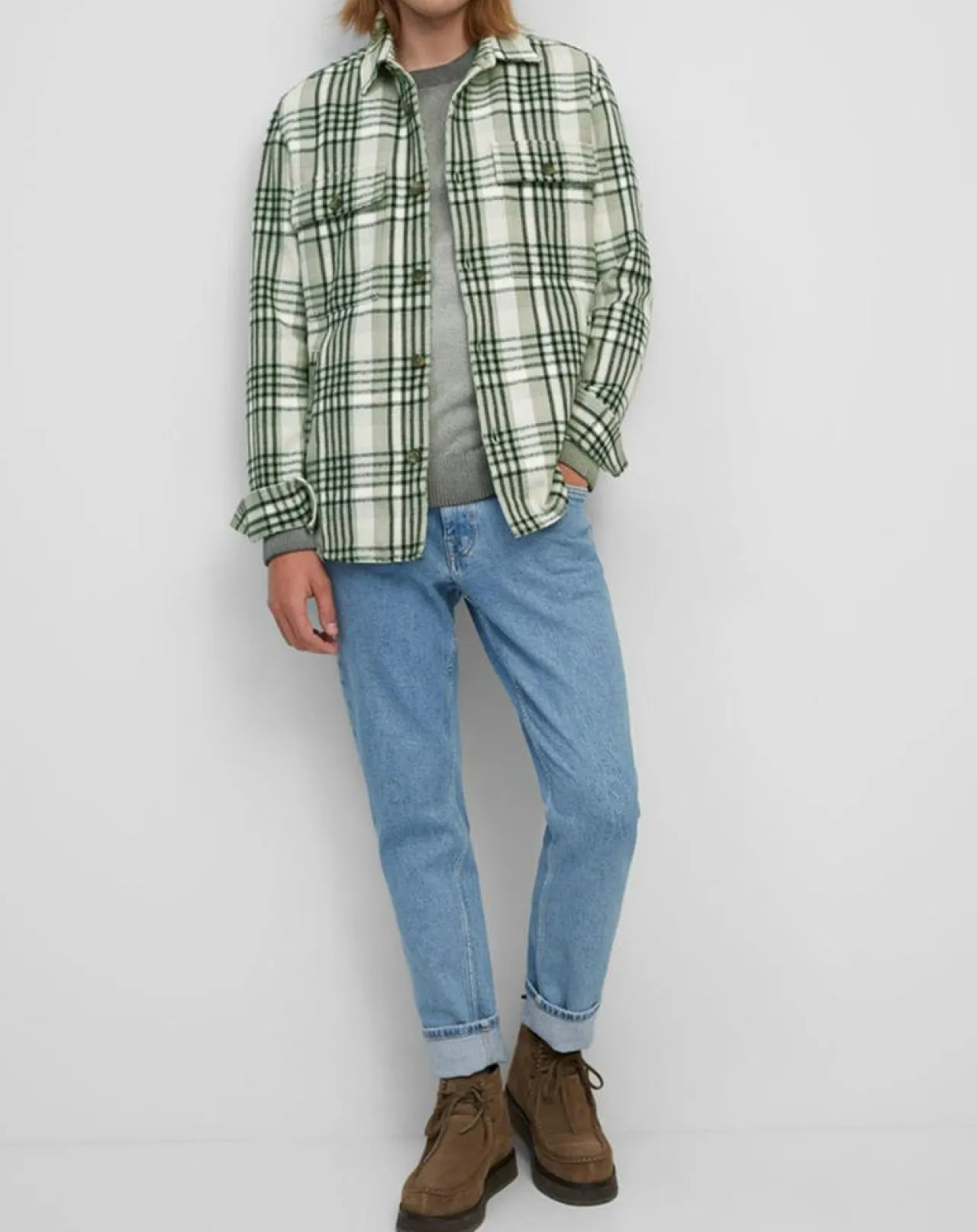 Surchemise manches longues Crx Poches Coton Organic vert/blanc