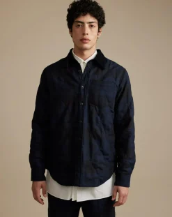 Surchemise regular en Laine mélangée Freeman marine/noir